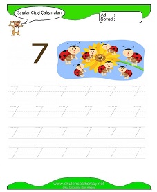7 Rakamı Çizgi Çalışmaları Çalışma Sayfaları